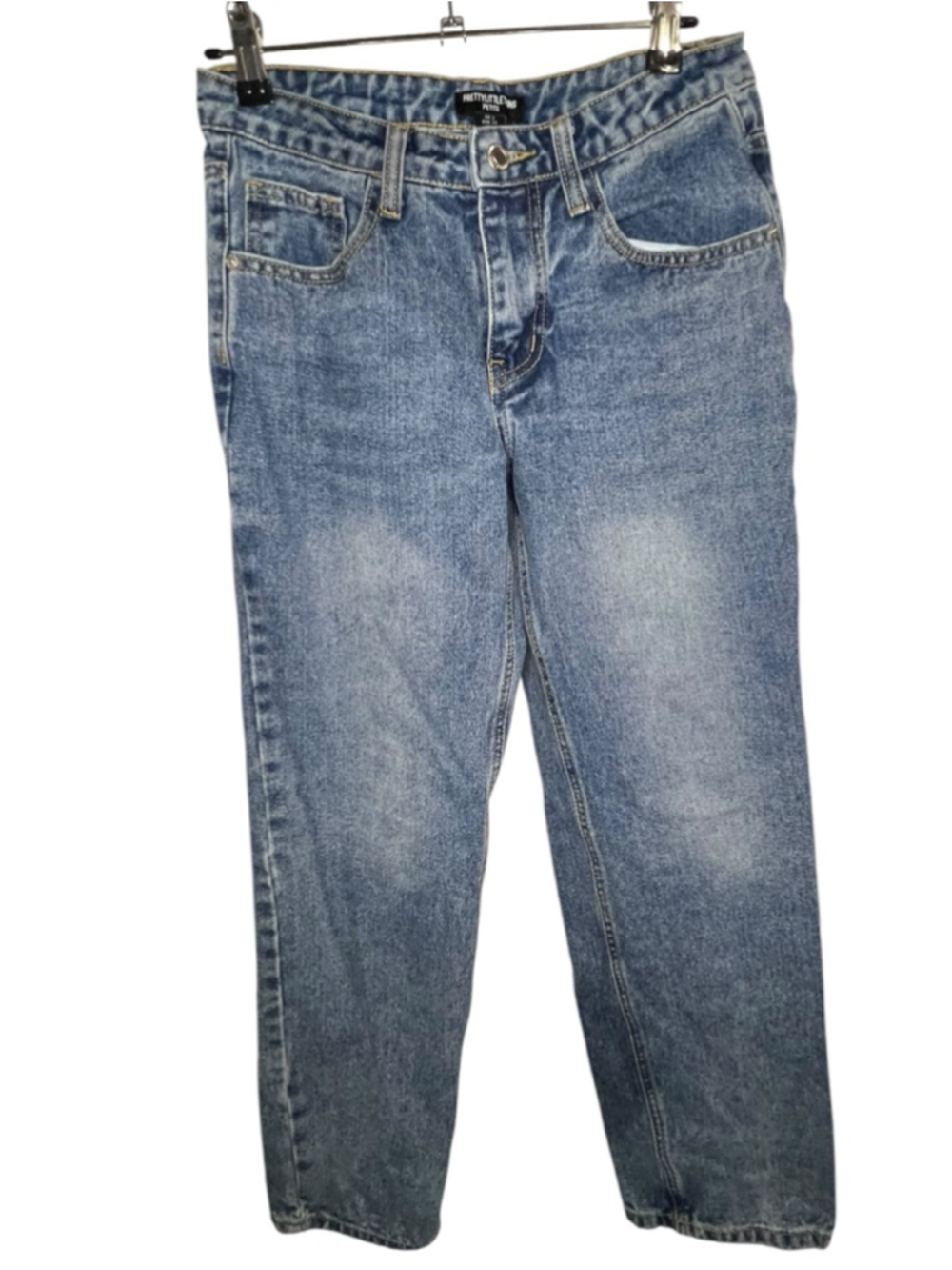 PrettyLittleThing Petite High Rise Light Wash Barrel Leg Denim Jeans